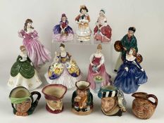 ROYAL DOULTON COLLECTION OF NINE FIGURINES & VARIOUS CHARACTER JUGS (14) Provenance: private