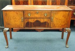 GOSTINS BURR WALNUT & CROSSBANDED SIDEBOARD in the Queen Anne style, 87 (h) x 142 (w) x 48cms (d)