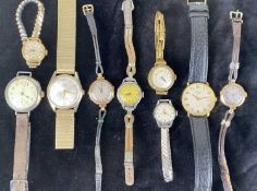 ASSORTED VINTAGE WRISTWATCHES, including two ladies' wristwatches with rose gold cases, silver cased