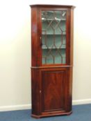 MAHOGANY FREE STANDING CORNER DISPLAY CABINET, 19th century, with bone escutcheons, 197 (h) x 78 (w)