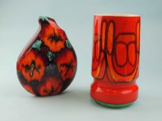 POOLE ORANGE DELPHIS CYLINDER VASE, 23.5cms (h); also an AHS retro style vase, 23cms (h), (2)