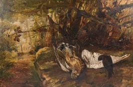ENGLISH SCHOOL oil on canvas - 'The Hunter Turned Prey', 49 x 75cms Provenance: private collection