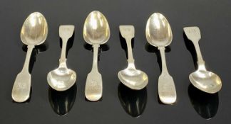 SET OF SIX VICTORIAN SCOTTISH SILVER TEASPOONS, monogrammed handles, Edinburgh 1844, approx. 3.