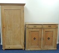 PINE PARLOUR CUPBOARD, 108 (h) x 102 (w) x 51cms (d); together with a French pine armoire, 182 (h) x