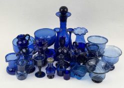 ASSORTMENT OF COBALT BLUE & OTHER GLASSWARE, 19th century and later, including pair of bud vases,