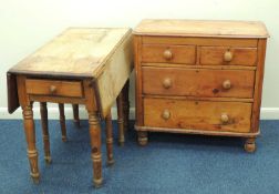VICTORIAN PINE SMALL CHEST OF DRAWERS, 84 (h) x 88 (w) x 43cms (d); together with a Victorian