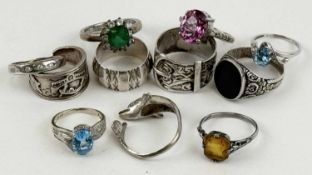 ELEVEN ASSORTED SILVER / WHITE METAL RINGS, some stone set Provenance: private collection Cheshire