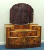 ART DECO BURR WALNUT DRESSING TABLE, with an unusual tiered front, striking veneers throughout,