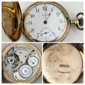 WALTHAM GOLD PLATED CROWN WIND HUNTER POCKET WATCH, 52mms (diam.) Provenance: private collection