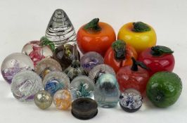 ART GLASS PAPERWEIGHTS, including fruit design, Caithness, bubbles, etc. Provenance: private