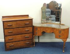 1930s WALNUT CHEST OF DRAWERS, 108 (h) x 97 (w) x 44.5cms; together with a walnut kidney shaped