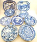 SMALL COLLECTION OF BLUE & WHITE TRANSFER PATTERN PRINTED PLATES, including Rogers Camel pattern;