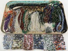 ASSORTED HARDSTONE & OTHER BEAD NECKLACES, including malachite, agate, lapis lazuli, nephrite, jade,