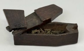 EARLY 19TH CENTURY OAK NOVELTY SNUFFBOX modelled as a coffin, rotating and sliding lid, 9cms (l)
