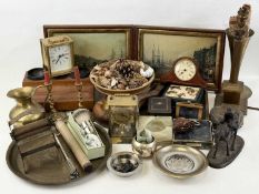 ASSORTED COLLECTABLES, including clocks, ink stand, Remanco toy mangle, metalware, etc.