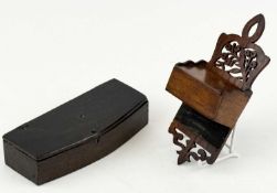 18TH CENTURY OAK TABLE SNUFFBOX / SPILL BOX, bow front design, hinged cover with wire hinges, 4 (