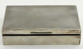 ELIZABETH II RECTANGULAR SILVER CIGARETTE BOX, cover with engine turned decoration, Mappin & Webb,