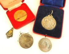 SILVER THALER, mounted as a pendant; also a sterling silver Shire Horse Society medal, with original