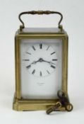 LATE 19TH CENTURY LACQUERED BRASS CASED FOUR-GLASS CARRIAGE CLOCK, Henry Marc, Paris, signed white