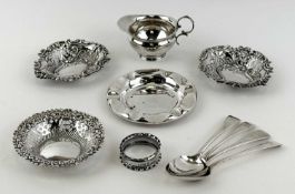 SILVER COLLECTABLES GROUP, pair of Edwardian oval bon bon dishes with pierced and embossed