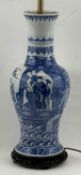 CHINESE BLUE & WHITE TABLE LAMP, 20th century, of baluster form with slender neck, decorated with