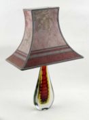 MURANO TEARDROP FORM GLASS LAMP, red and blue spiral inner core, 30cms (h) excluding fitting, with a