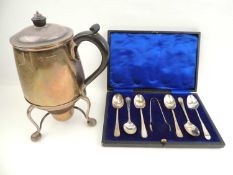 SILVER HOT WATER JUG with stand and burner, London 1901, gross weight approx. 16.1ozt; together with
