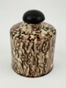WHIELDON TYPE STAFFORDSHIRE CYLINDRICAL SHAPED TEA CADDY, 18th century, glazed in cream and brown