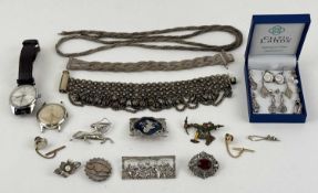 ASSORTMENT OF SILVER & OTHER DECORATIVE JEWELLERY, including a 950 standard silver plaited bracelet,