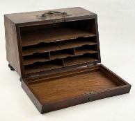 19TH CENTURY MAHOGANY PORTABLE STATIONERY CABINET, having gilded brass handle and backplate, fall