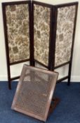 MAHOGANY FRAMED THREE PANEL FOLDING SCREEN, with machine woven tapestry panels, 118 x 110cms; with a