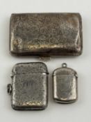SILVER COLLECTABLES GROUP, comprising George V rectangular cigarette case with scroll engraved