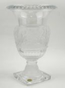 BOHEMIAN 'VERSAILLES' PATTERN GLASS VASE of classical baluster form, with gadrooned flared rim,