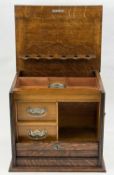 EDWARDIAN OAK SMOKER'S CABINET, hinged cover with presentation silver plaque 'To W. Hulme Lever Esq.
