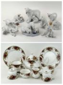 SMALL COLLECTION OF BOXED LLADRÓ FIGURES; together with Royal Albert Old Country Roses china teaware