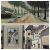 UNKNOWN FRENCH aquatint engraving - snowy landscape, 37 x 83cms (including frame); together with a