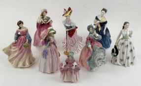 EIGHT ROYAL DOULTON FIGURES, 'Miss Demure' HN1402, 'Carolyn' HN2112, 'Adrienne' HN2304, 'Summer