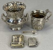SILVER MILK JUG having garland pattern relief, London 1892, 2.2ozt, a silver and another vesta case,