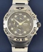 SEIKO CHRONOGRAPH 100M WRISTWATCH, stainless steel case, blue dial with three subsidiary dials and