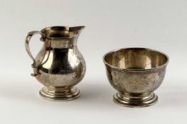 GEORG JENSEN BALUSTER FORM SPARROW BEAK JUG, 10cms (h) and matching sugar basin, 9cms (diam.),