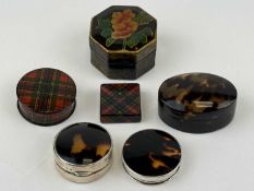 COLLECTABLE BOXES, including Victorian Scottish tartan ware, a circular stamp box and a