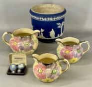 ASSORTED CERAMICS, including Adams blue and white basalt jardiniere, decorated in relief with