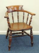 VICTORIAN ASH & ELM SMOKER'S BOW ARMCHAIR Provenance: private collection Gwynedd Comments: some