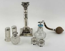 ASSORTED COLLECTABLES, including cut-glass scent atomiser with silver and guilloché enamel top; EPNS