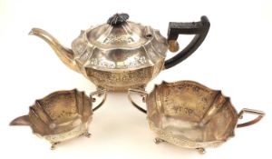 ASPREY & CO. SILVER THREE-PIECE TEA SERVICE, Sheffield 1912, gross weight approx. 36.7ozt (amended