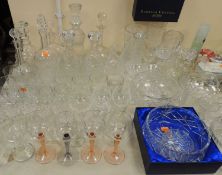 LARGE ASSORTMENT OF CUT-GLASS WARE, including decanters, Bohemia crystal fruit bowl and others,