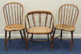 PAIR OF COUNTRY ASH & ELM HOOP BACK KITCHEN CHAIRS, 19th century; together with an Arts & Crafts