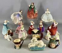 COLLECTION OF ROYAL DOULTON, including eleven figurines, seated spaniel with pheasant, Beswick