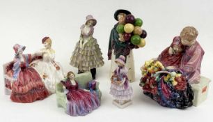 SIX ROYAL DOULTON FIGURINES, 'The Flower Seller's Children' HN1342, 'The Balloon Seller' HN583, '