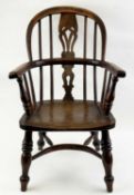 CHILD'S YEW & ELM WINDSOR CHAIR, 19th century, with pierced splat and rail back, turned supports,